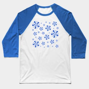 Chilly Blue Round Peppermint Holiday Pattern Baseball T-Shirt